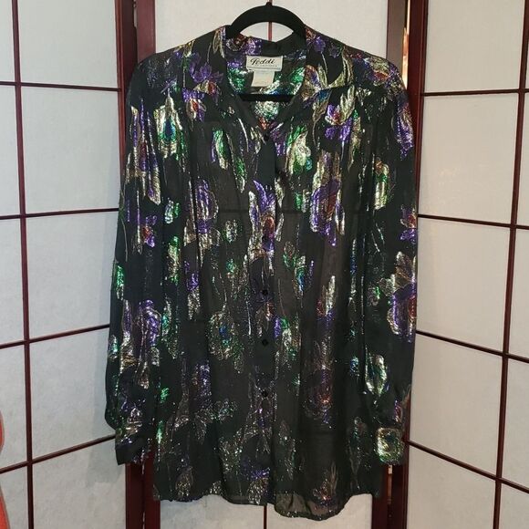 Teddi of Cali. Sheer Black Metallic Floral Blouse - Picture 7 of 10